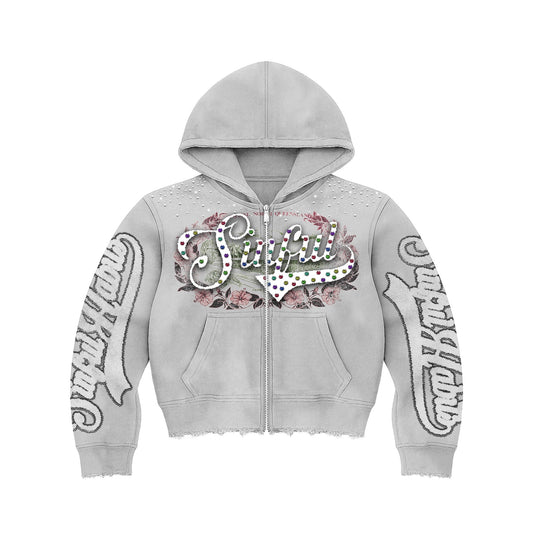 Gray "Sinful" Rhinestone Hoodie