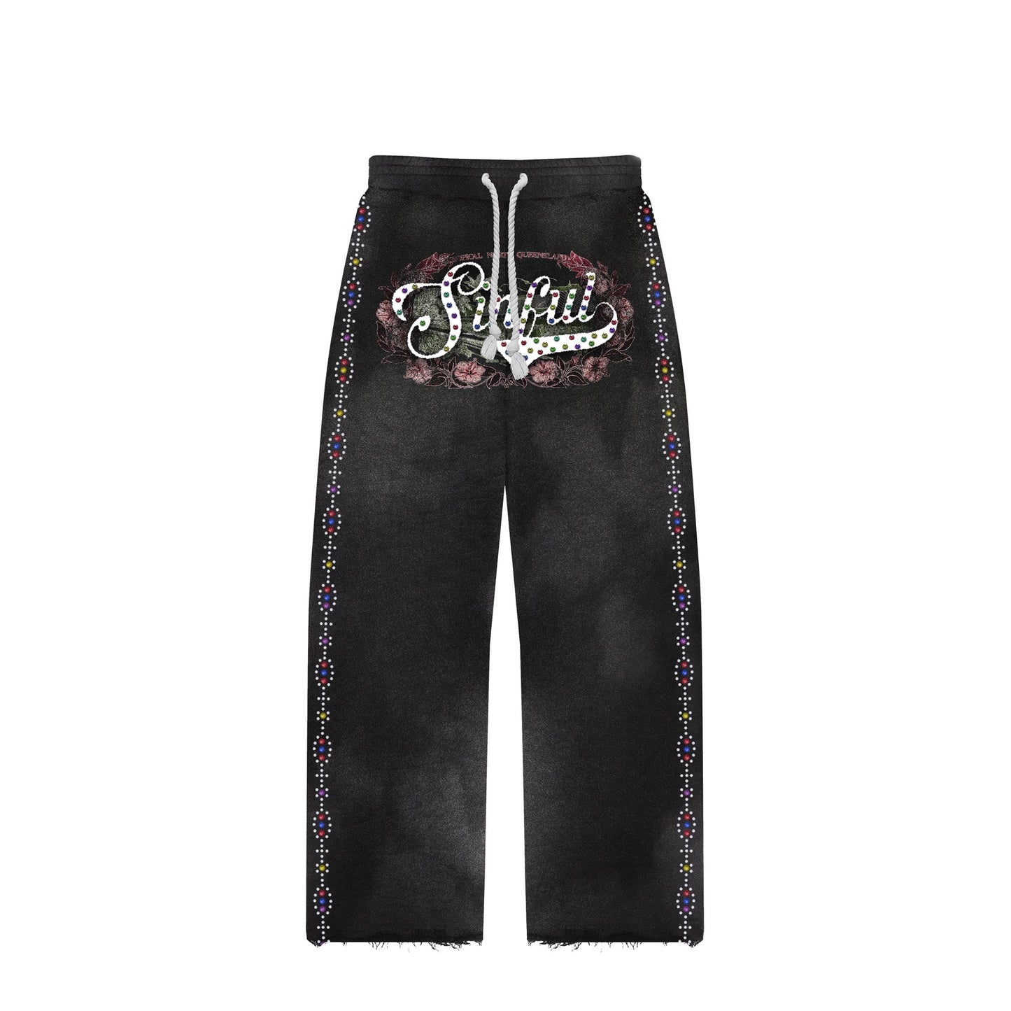 Black "Sinful" Rhinestone Sweatpants
