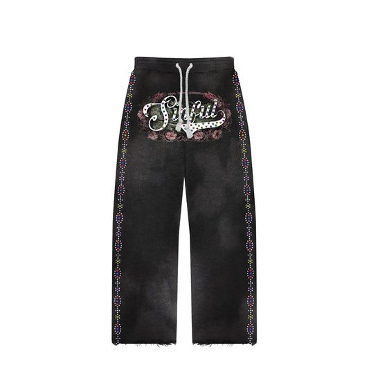 Black "Sinful" Rhinestone Sweatpants