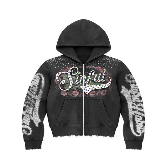 Black "Sinful" Rhinestone Hoodie