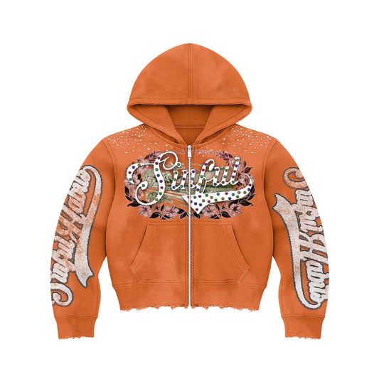 Orange "Sinful" Rhinestone Hoodie