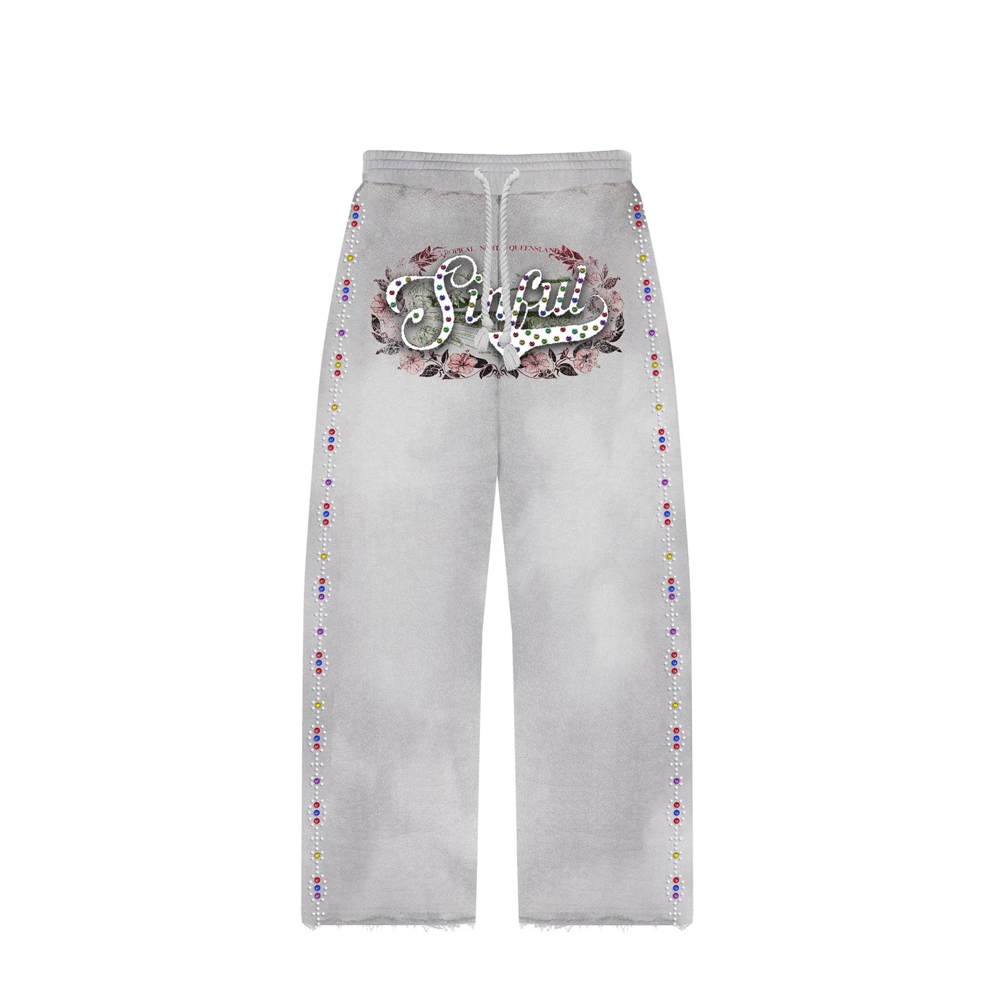 Gray "Sinful" Rhinestone Sweatpants