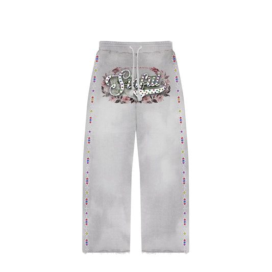 Gray "Sinful" Rhinestone Sweatpants