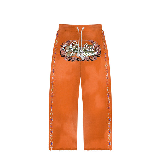Orange "Sinful" Rhinestone Sweatpants